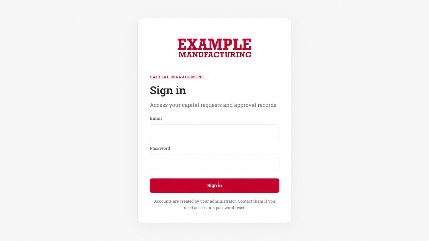Example Manufacturing Capital Management sign-in screen